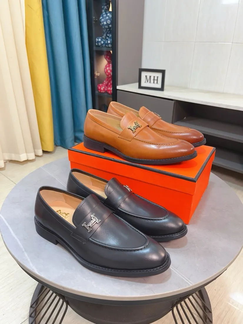 Men's shoes 💰500🌹🌹《HERMES》Hermès business leather shoes, original factory configuration, original imported cowhide upper + luxury hardware logo + fully imported original customized sheepskin lining, sole: rubber wear-resistant outsole, difficult craftsmanship, original factory with single goods, 🔍🔍high quality code number: 38-44 45 can be customized